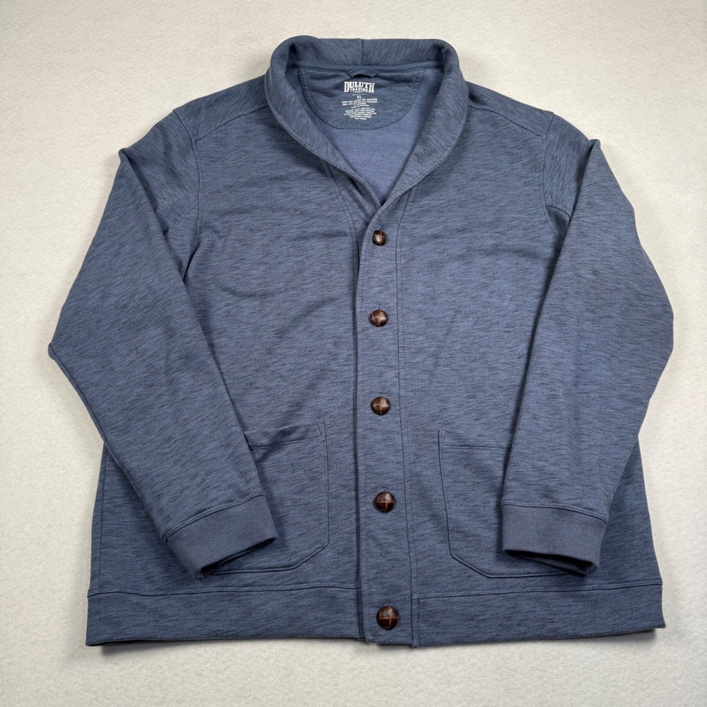 Duluth Trading Co Loophole Cardigan Mens XL Blue Shawl Collar Relaxed Fit 88311 - Picture 2 of 8
